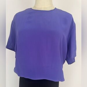 100% Silk Purple Short Sleeve Blouse